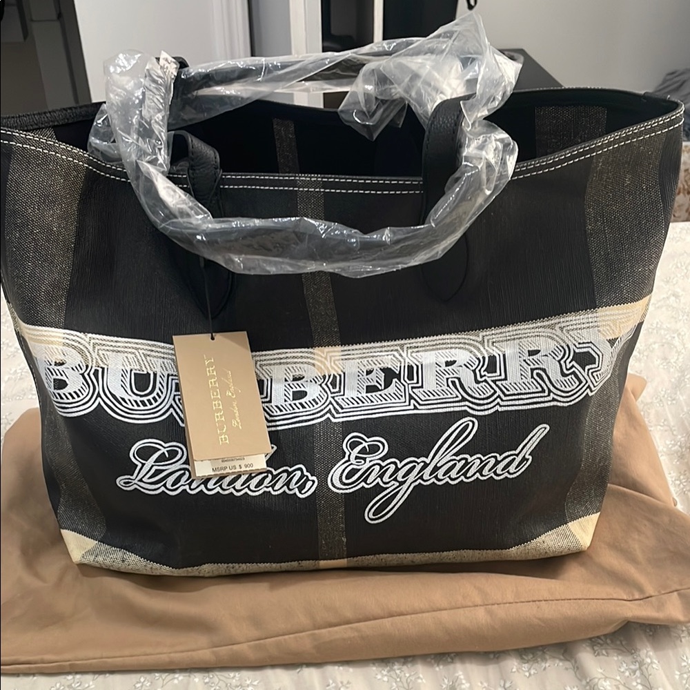 Burberry Black London England Canvas Tote